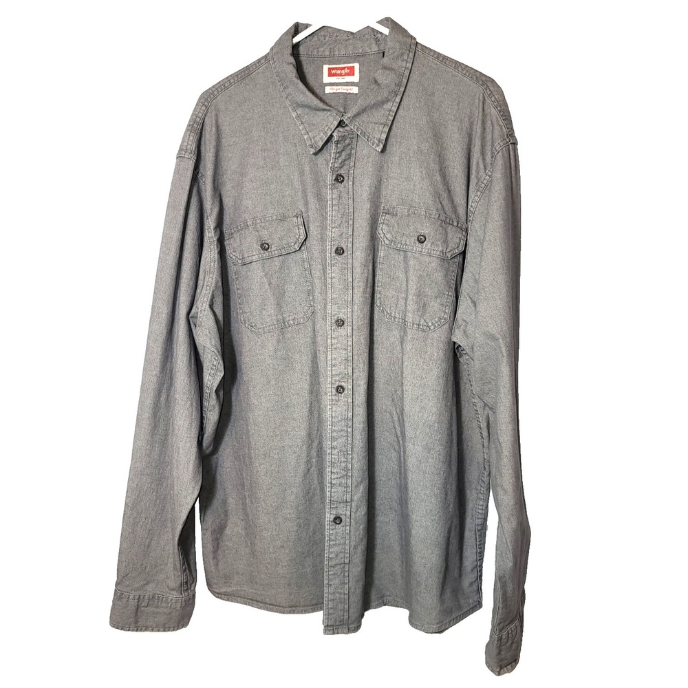 Wrangler Gray Button Up Long Sleeve Cotton Shirt Size 2XL Outdoor Workwear‎